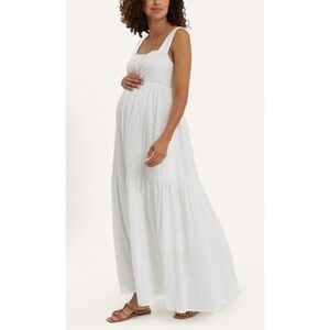 NOM white floral eyelet tiered maxi maternity and nursing dress